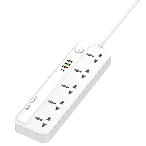 Multiprise Parafoudre LDNIO – 5 Prises AC + 3 USB A + 1 Type-C – Protection Contre les Surcharges – Cable 2m – Usage Commercial et Résidentiel – Blanc