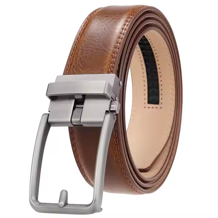 Ceinture Marron pour Homme en Cuir de Vache Véritable – Boucle Ardillon en Alliage – Style Décontracté et Elégant – Longueur Réglable 110-130cm
