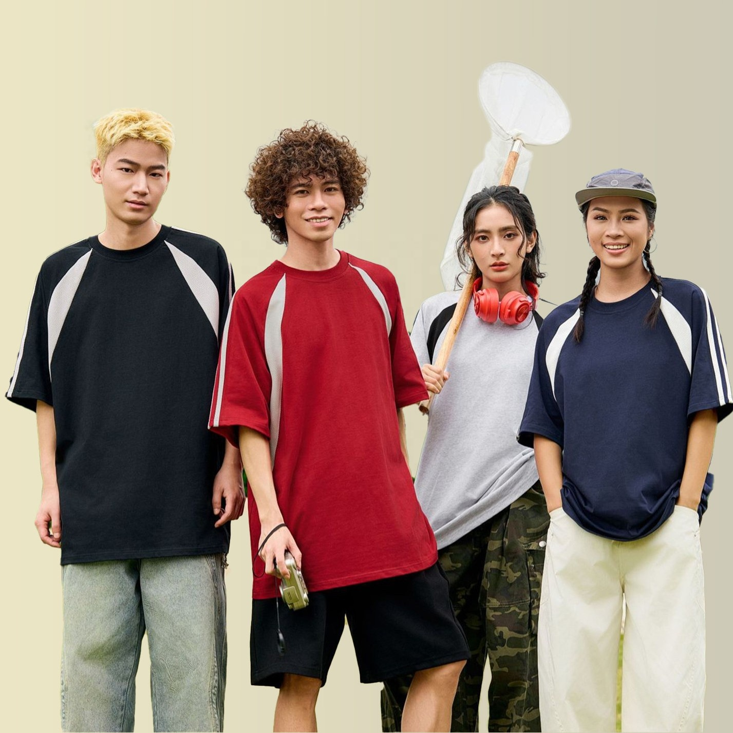 T-shirt Oversize 100% Coton 250g – Mode Jeune Urbain et Athleisure Unisexe – Coupe Large Manches Raglan – Maillot Respirant Teint Clair S au 3XL