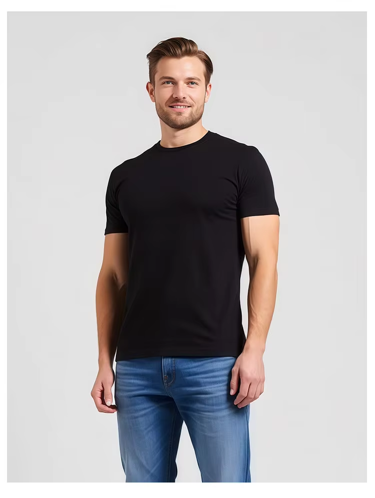 T-Shirt de Sport Homme Coupe Slim – Mélange Coton et Spandex – Maillot de Fitness Col Rond 180g – Haut de Sport Respirant et Anti-Bouloche – Style Décontracté
